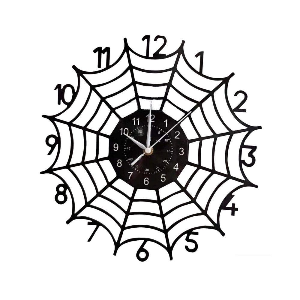 Black Analog Plastic Vinyl Silent Spider Web Wall Clock with LED