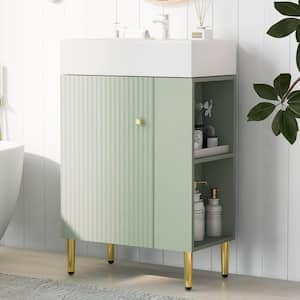 21.6 in. W Single Sink Freestanding Green Bath Vanity with White Ceramic Top Unassembled with Right side storage