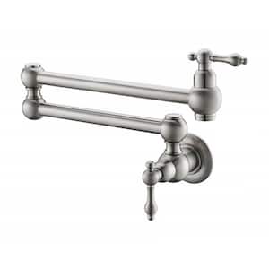 Wall Mounted Pot Filler with Double Joint Swing Arms in Brushed Nickel