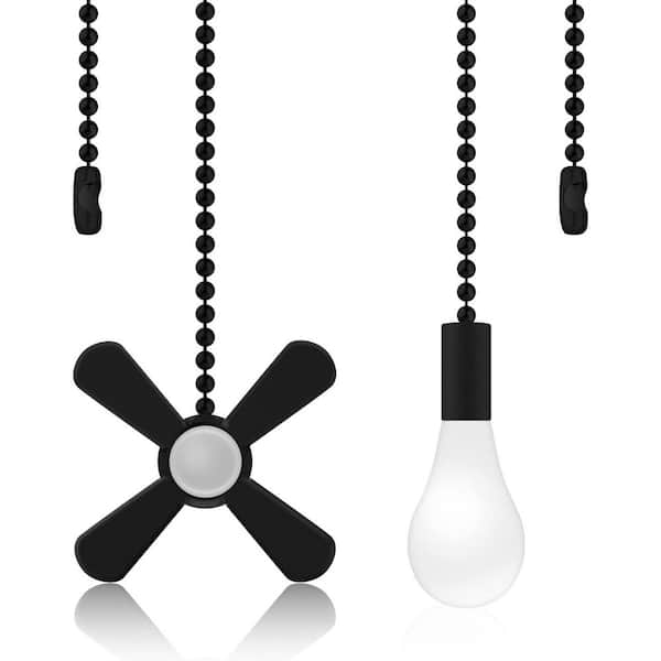 Decorative 13.6 in. Black Ceiling Fan Pull Chains with Connector 2-Pack