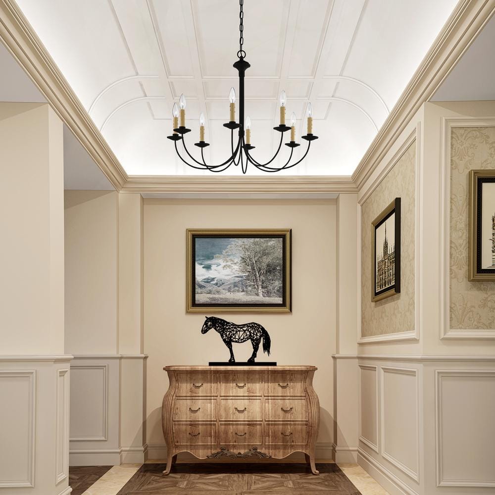 Heritage Black Steel 8-Light Curved Chandelier
