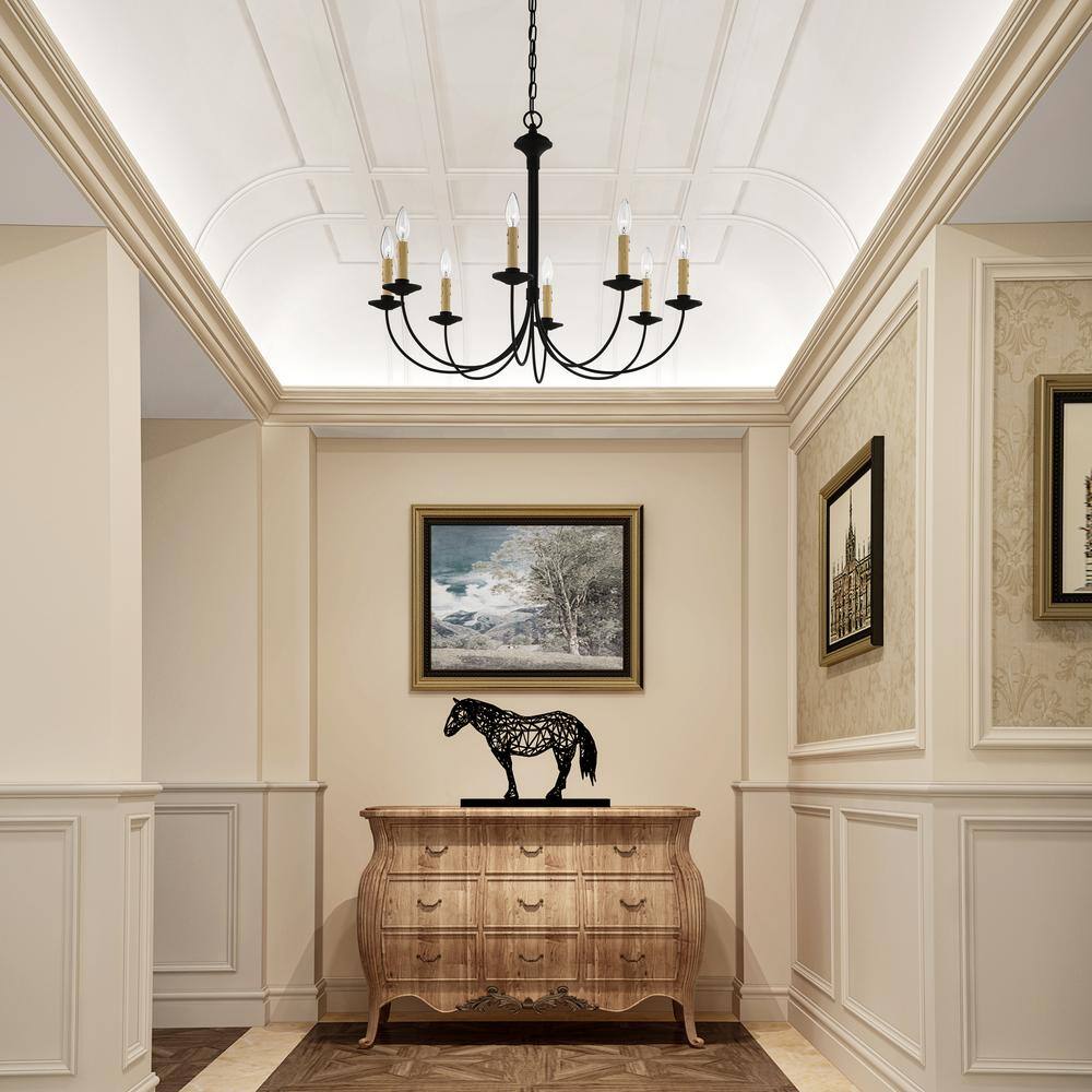 Heritage Black Steel 8-Light Curved Chandelier