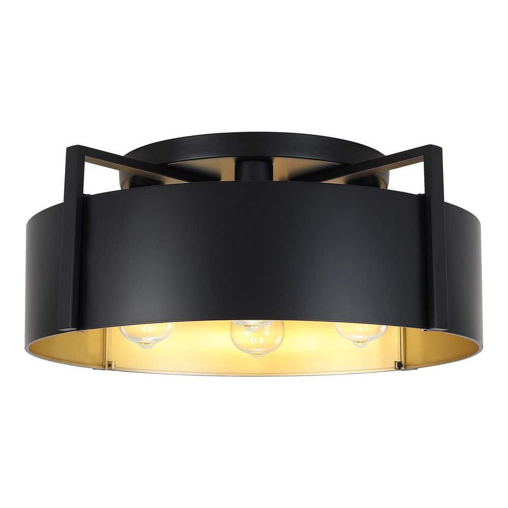 20.47 in. 4-Light Black & Gold Modern Semi Flush Mount Ceiling Light with Drum Metal Shade for Living Room price history on PriceWatchPro
