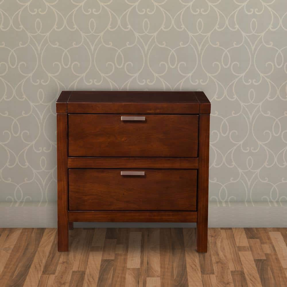 24" Brown Faux Wood 2-Drawer Nightstand