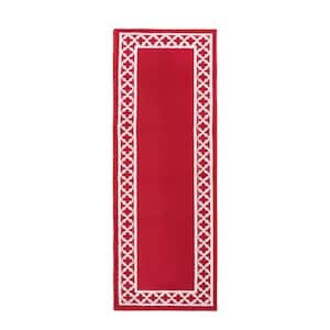 Tufted Red and White 2 ft. 2 in. x 6 ft. Collin Trellis Border Runner Rug