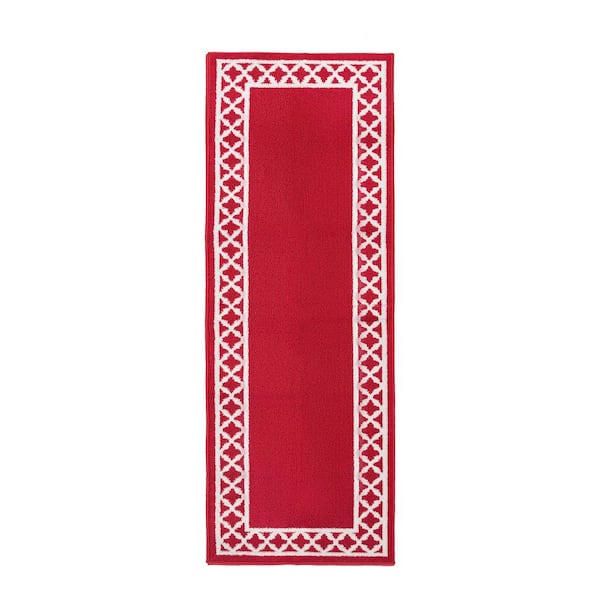 Nautica Tufted Red and White 2 ft. 2 in. x 6 ft. Collin Trellis Border Runner Rug