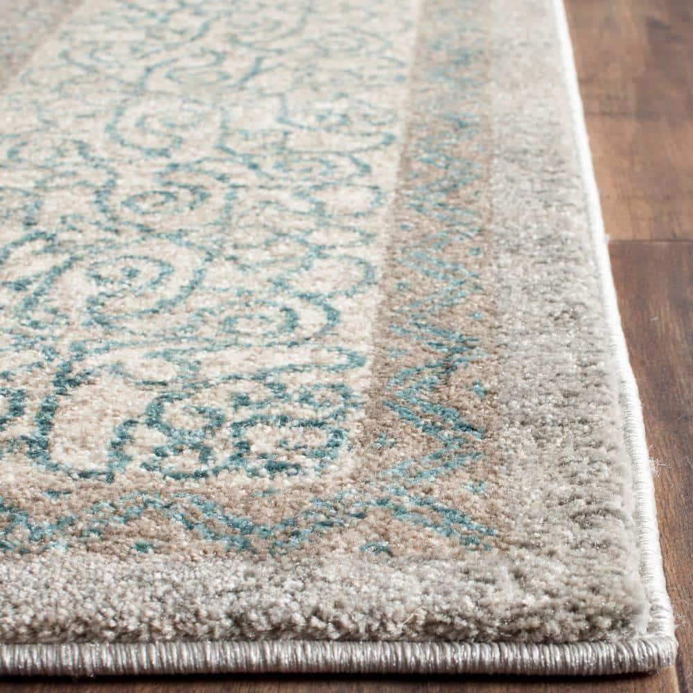 Sofia Contemporary Classic Light Grey & Blue 2' x 3' Synthetic Area Rug