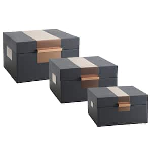 Norman Wyatt John Set of 3 Leather Wrapped Accessory Decorative Box Dark Smoke, Bronze