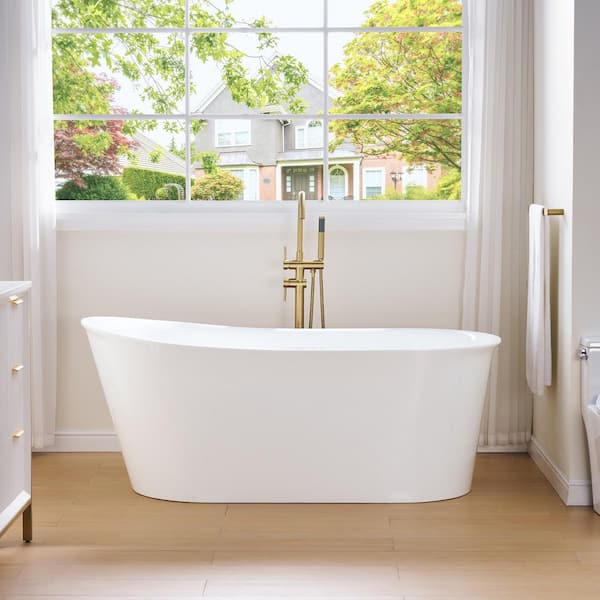 Silva 66 in. x 31 in. Acrylic Flat Bottom Double Ended Freestanding Soaking Bathtub with Drain and Overflow in White