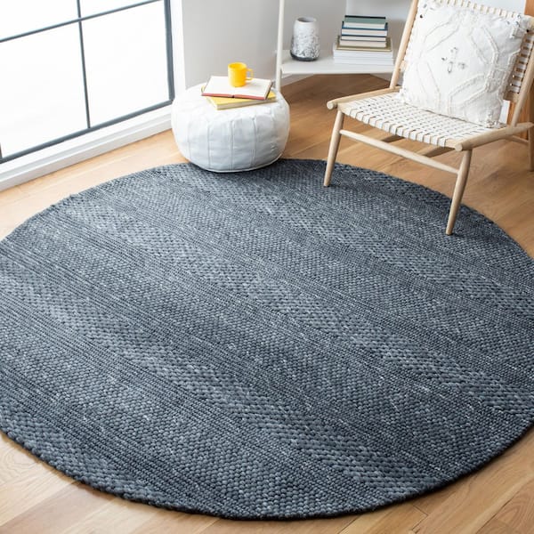 Marbella 3 ft. x 3 ft. Round Charcoal Striped Links Area Rug