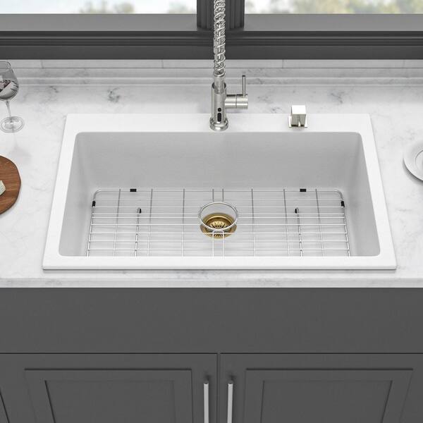 *KU－NA* Qidian 33 in. Drop-in Single Bowl White Quartz Kitchen Sink