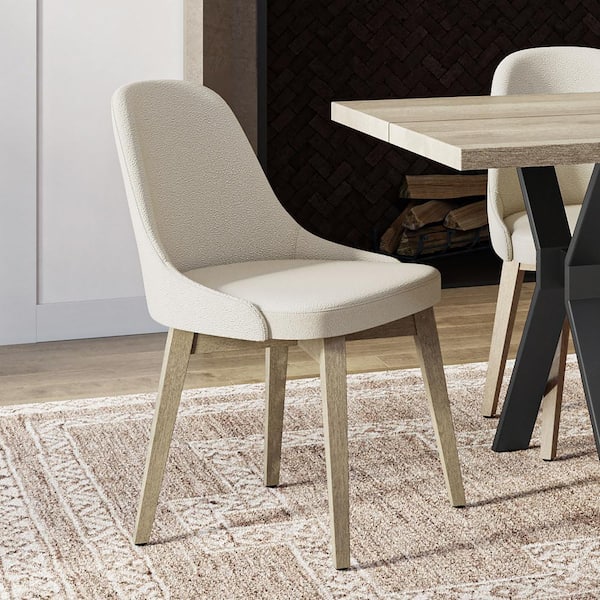 Amisco Hadley Cream Boucle Polyester / Beige Wood Upholstered Dining Chair