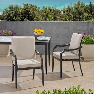2-Piece Aluminum Outdoor Dining Chair with Beige Cushions