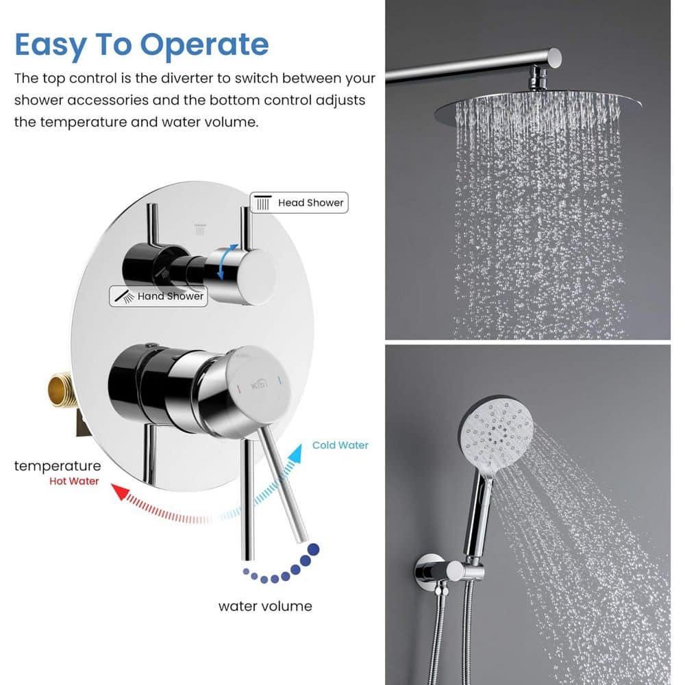 Chrome Wall Mounted Circular Shower System with Brass Rain Shower