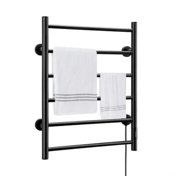 Unbranded 6-bar Heated Towel Warmer Drying Racks Wall Mounted with Timer Stainless Steel Plug-in or Hardwired in Black