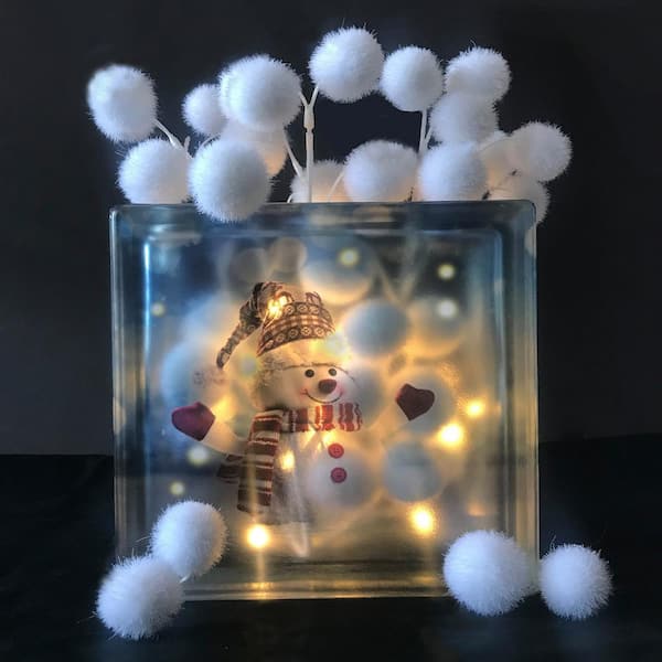 REDI2CRAFT Holiday Art Series 7.5 in. x 7.5 in. x 3.125 in. Wave Glass Block  for Arts and Crafts with Snowman Theme CB0808S2 - The Home Depot