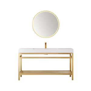 Ablitas 60 in. W x 20 in. D x 34 in. H Single Sink Bath Vanity in Brushed Gold with White Composite Stone Top and Mirror