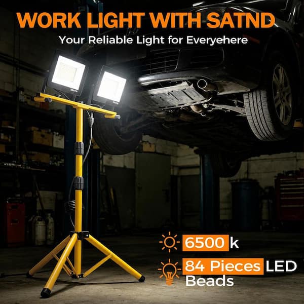 14000 Lumen 2-Head Adjustable LED Work Light with Stand, Foldable
