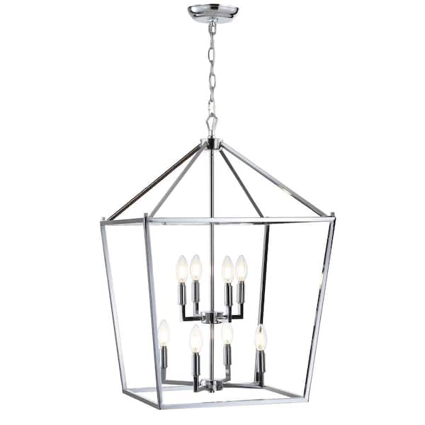 Pagoda 20 in. 8-Bulb Chrome Lantern Metal LED Pendant