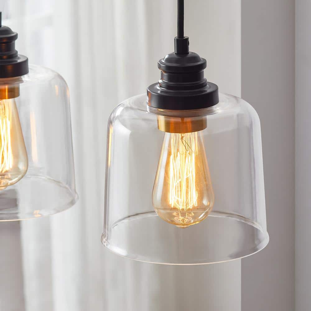 Bronze 4-Light Glass Shade Kitchen Island Pendant