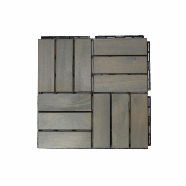 maocao hoom 1 ft. x 1 ft. Light Gray Square Acacia Wood Interlocking Flooring Tiles (Pack of 10 Tiles)