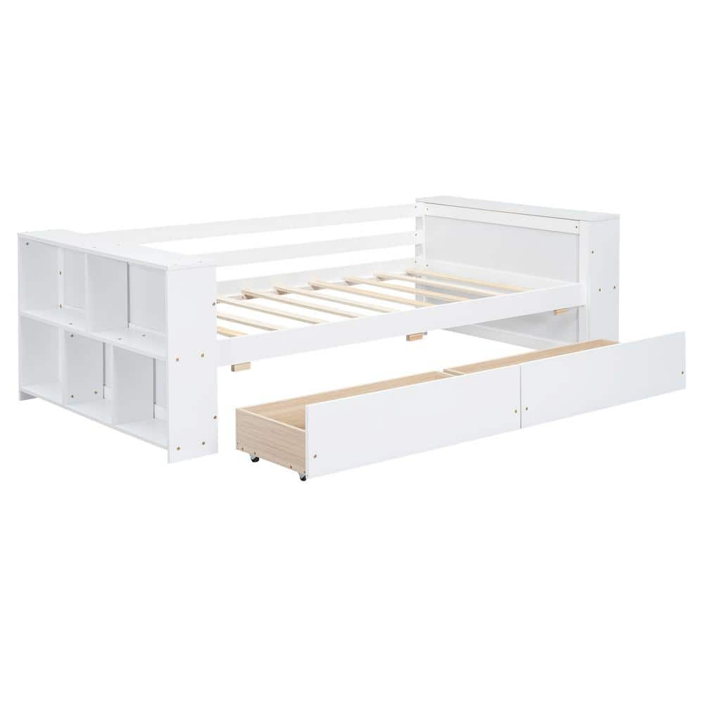 Nestfair White Twin Size Wood Daybed with Shelves and Drawers DBWM0220K ...