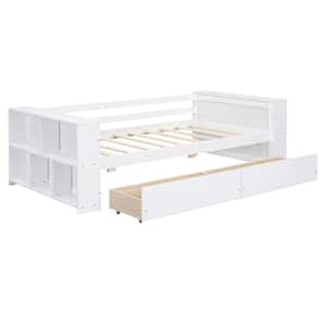 White Twin Size Wood Daybed with Shelves and Drawers