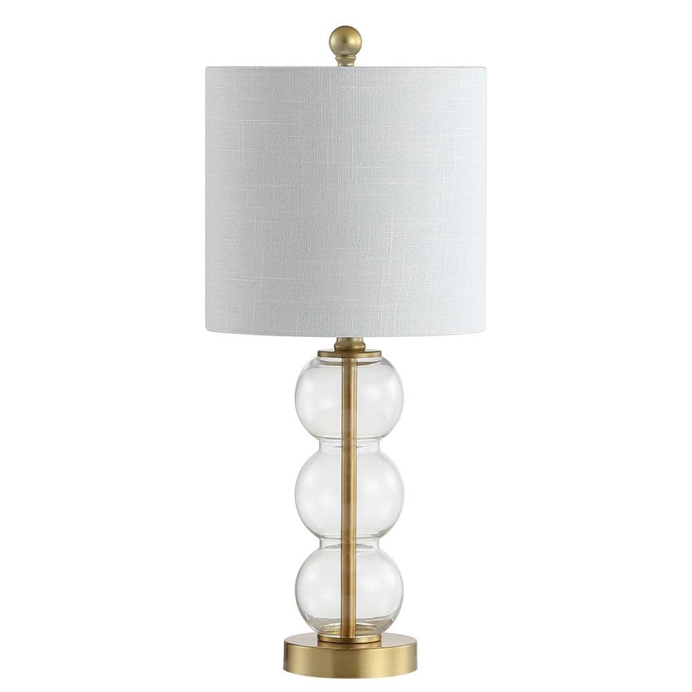 21" Brass Gold and White Glass Table Lamp