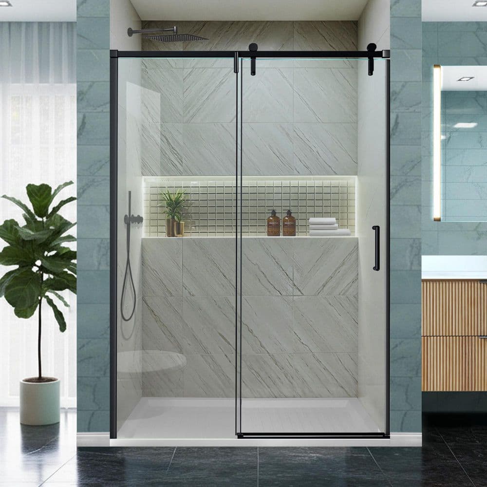 56-60 in. W x 76 in. H Semi-Frameless Sliding Shower Door in. Matte Black with 1/4 in. (6mm) Clear Tempered Glass price history on PriceWatchPro