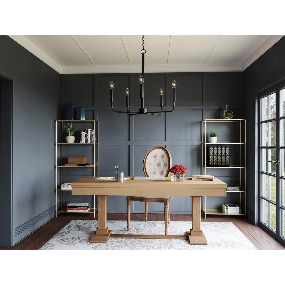 Abner 24" Matte Black Classic Candle-Style Steel Chandelier