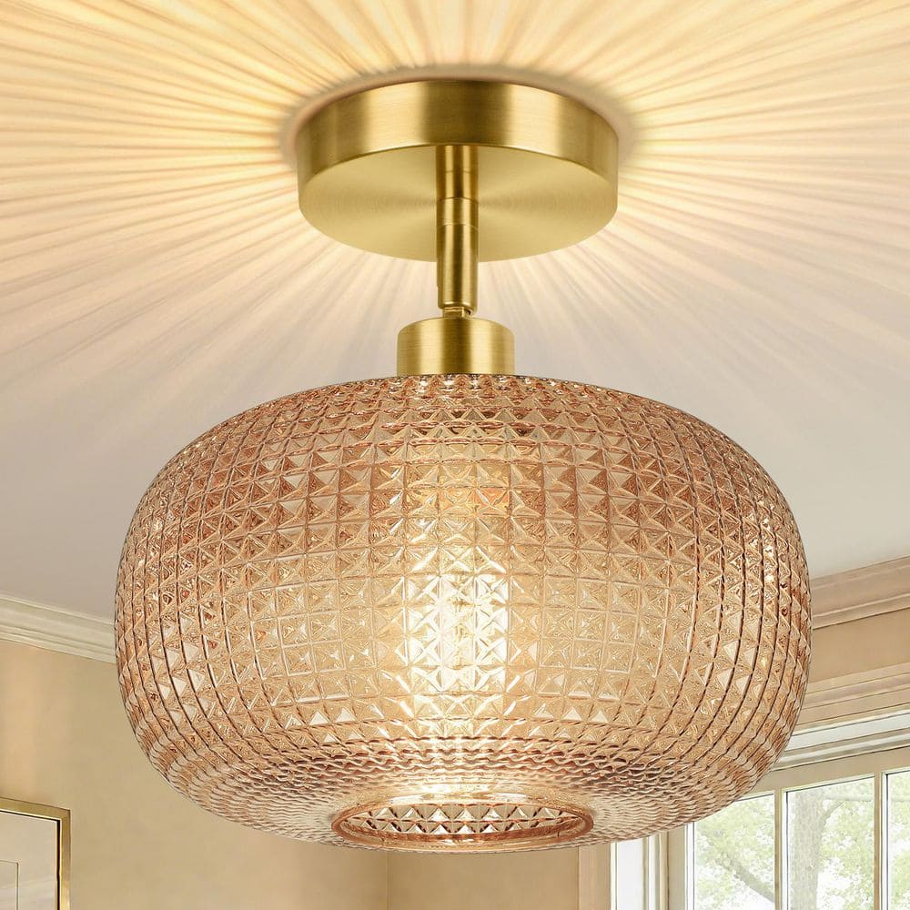 Semi Flush Mount Ceiling Light, Adjustable Hanging Gold Sloped Ceiling Lights With Brown Glass Shade price history on PriceWatchPro