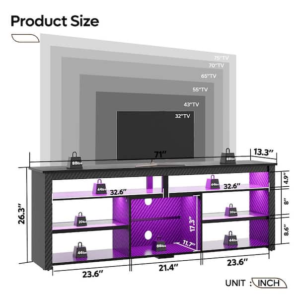 Bestier 71 in. Carbon Fiber Black TV Stand FIts TV's Up to Bestier 71 in. Carbon Fiber Black TV Stand FIts TV's Up to
