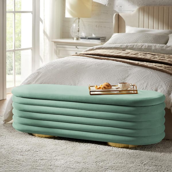 JAYDEN CREATION Zebulon Sage 54 in. Velvet Upholstered Accent Storage Bedroom Bench