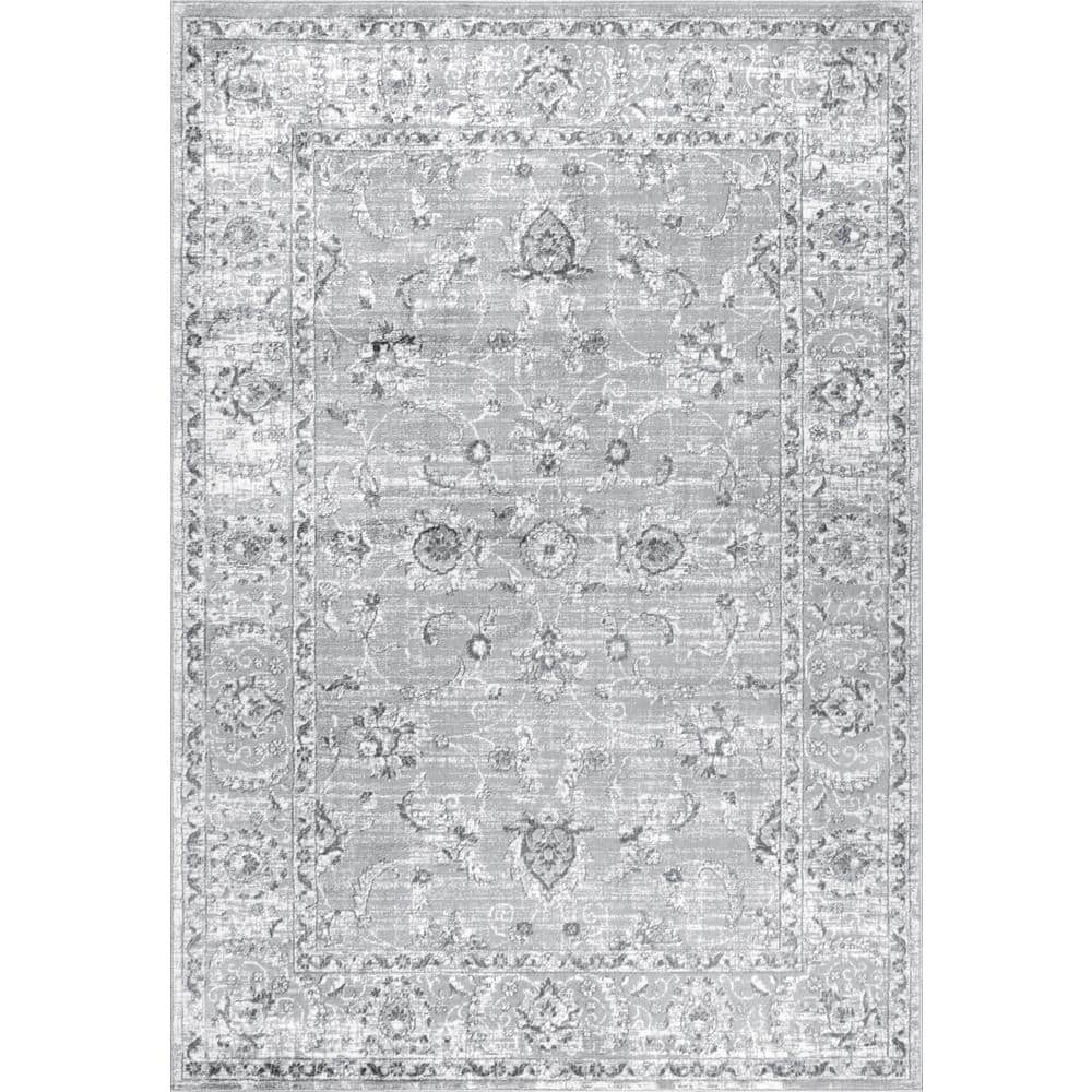 Light Grey Rectangular 8' x 10' Synthetic Persian Area Rug