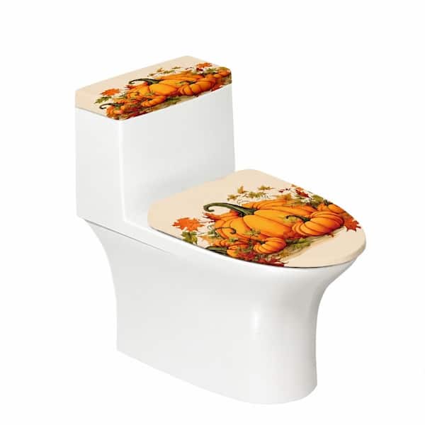 Pumpkin Fall 2-Piece Tank Covers Set: Stretchable Toilet Lid and Tank Cover for Most Toilets 15-21 in Lid 13-17 in
