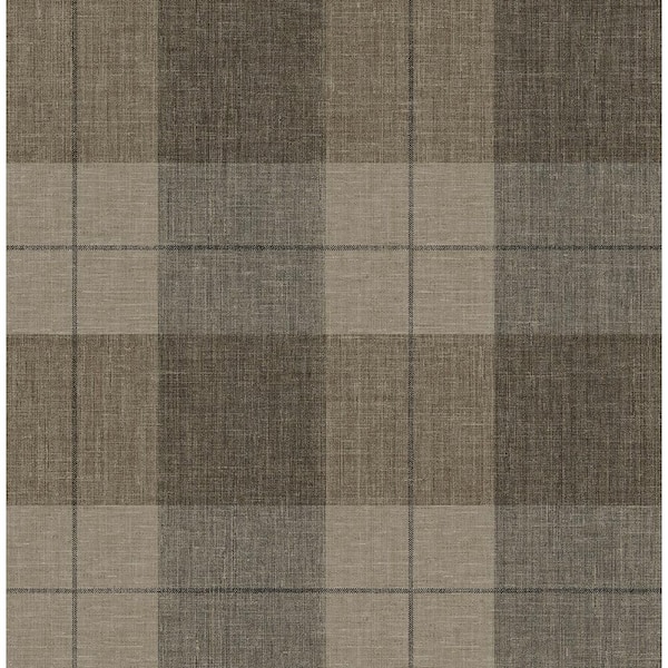 30.75 sq. ft. Truffle Umber the Langley Plaid Vinyl Peel and Stick Wallpaper Roll