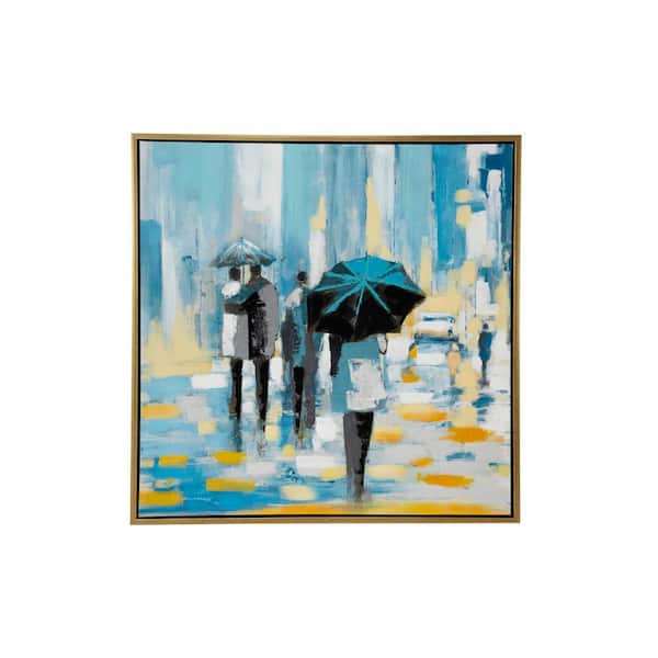 Litton Lane 39 in. x 39 in. Blue Canvas Contemporary Wall Art