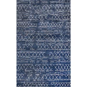 Bexley Distressed Banded Tribal Blue 8 ft. x 10 ft. Area Rug