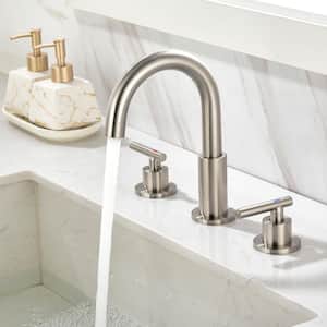 Dowell 8 in. Widespread 2-Handle High-Arc Bathroom Faucet with Pop-up Drain in Brusged Nickel