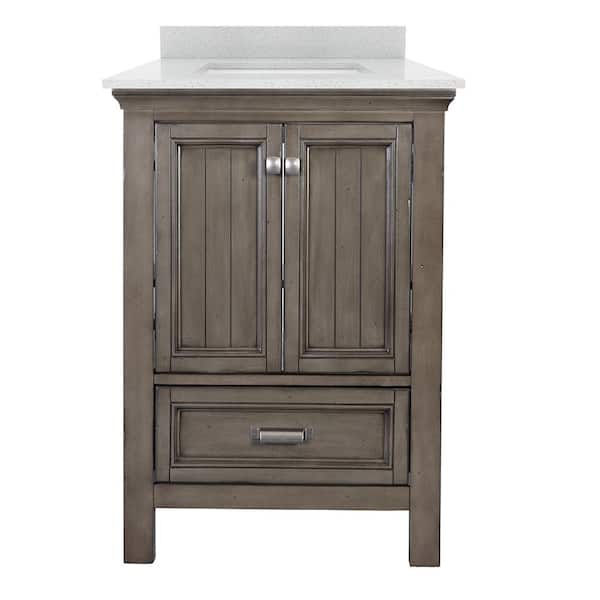 Foremost Brantley 25 in. W x 22 in. D Bath Vanity in Distressed Grey with Vanity Top in Silver Crystal White with White Basin