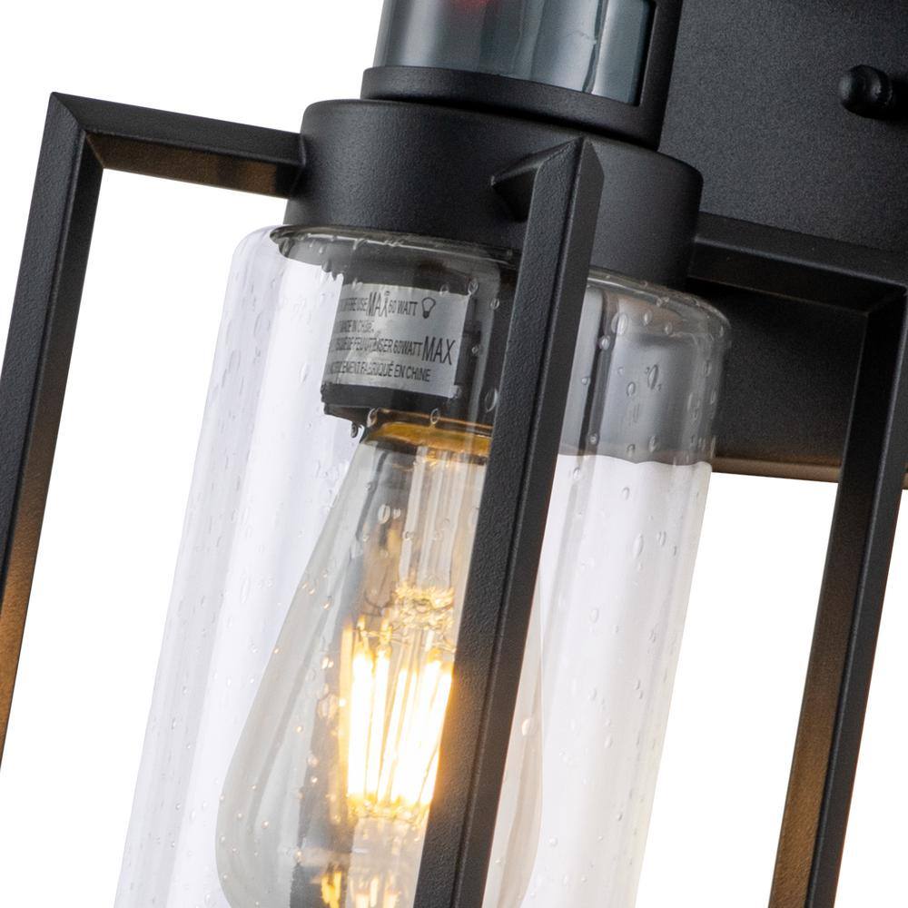 Matte Black Motion Sensor Outdoor Wall Lantern with Clear Glass