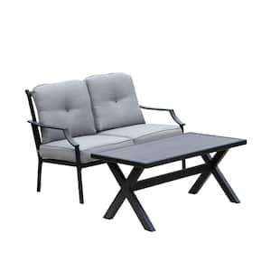 2-Piece Metal Patio Conversation Set with Gray Cushions