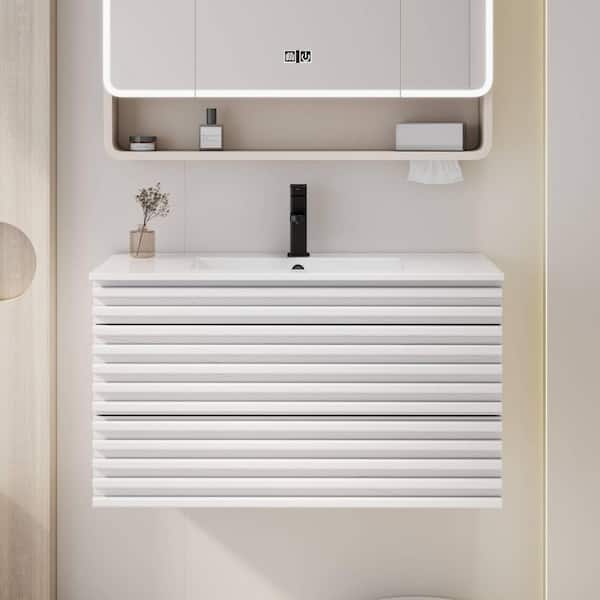 36 in. W x 18.3 in. D Single Sink Floating White Bath Vanity with White Integrated Advanced Composite Resin Top