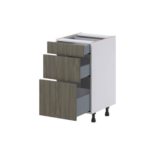 J COLLECTION Medora Textured Slab Walnut Assembled 24 in. W x 34.5 in. H x 21 in. D Vanity 3 Drawers Base Kitchen Cabinet