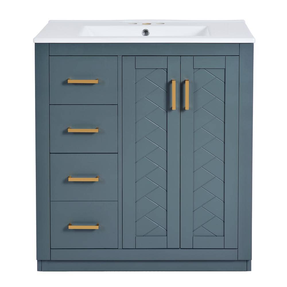 30 in. W x 18 in. D x 34 in. H Single Sink Freestanding Bath Vanity in Blue with White Ceramic Top price history on PriceWatchPro