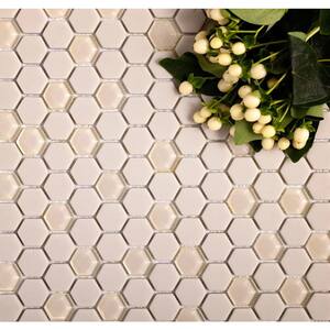 Cream 11.8 in. x 12 in. Hexagon Polished Recycled Glass Mosaic Tile (4.92 sq. ft./Case)