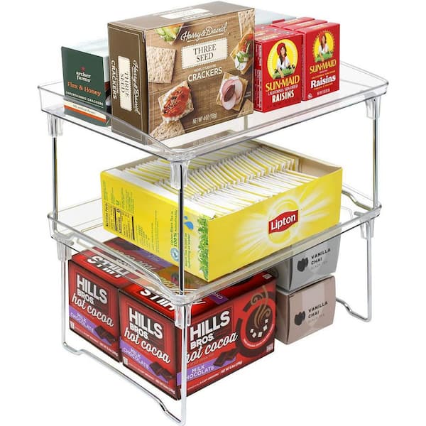 NiHome 4-Pack Stackable Plastic Kitchen Storage Shelf Foldable Rack - White  Kitchen Cabinet Organizer and Storage Shelves Stackable Expandable Storage