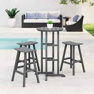 Laguna 4-Piece HDPE Weather Resistant Outdoor Patio Bar Height Bistro Set with Saddle Seat Barstools, Gray