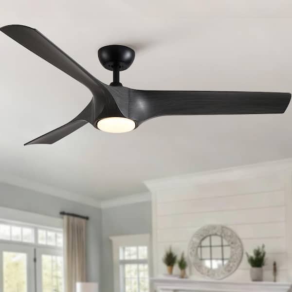 56in Modern Matte Black Farmhouse Reversible Quiet Motor Ceiling Fan Light with Dark Gray ABS Blades