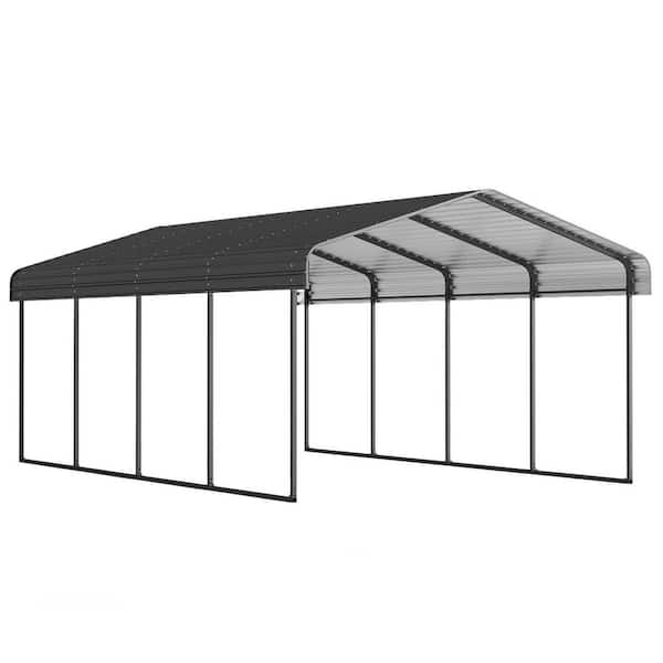 12 ft. W x 20 ft. D x 8.4 ft. H Black Metal Carport, Garage Car Shelter with Enhanced Base and Galvanized Steel Roof